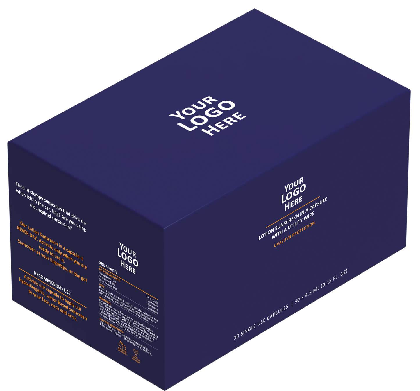 Sunscreen SPF30 - White label package of 30 pods